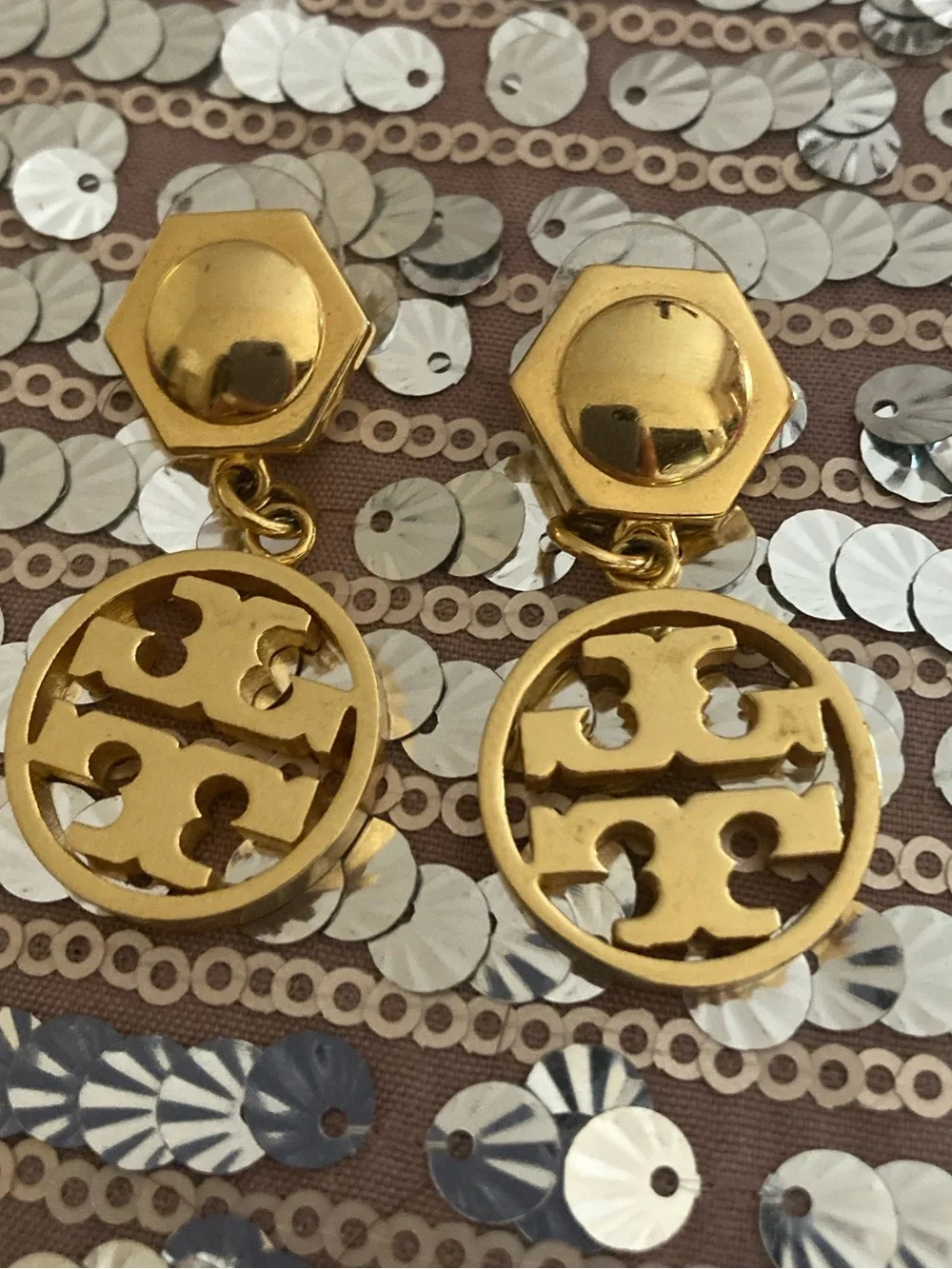 Tory Burch Shiny Gold Double-T Drop Earrings